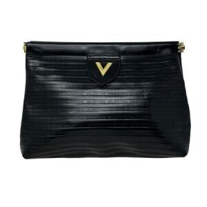 Valentino black V mark leather clutch